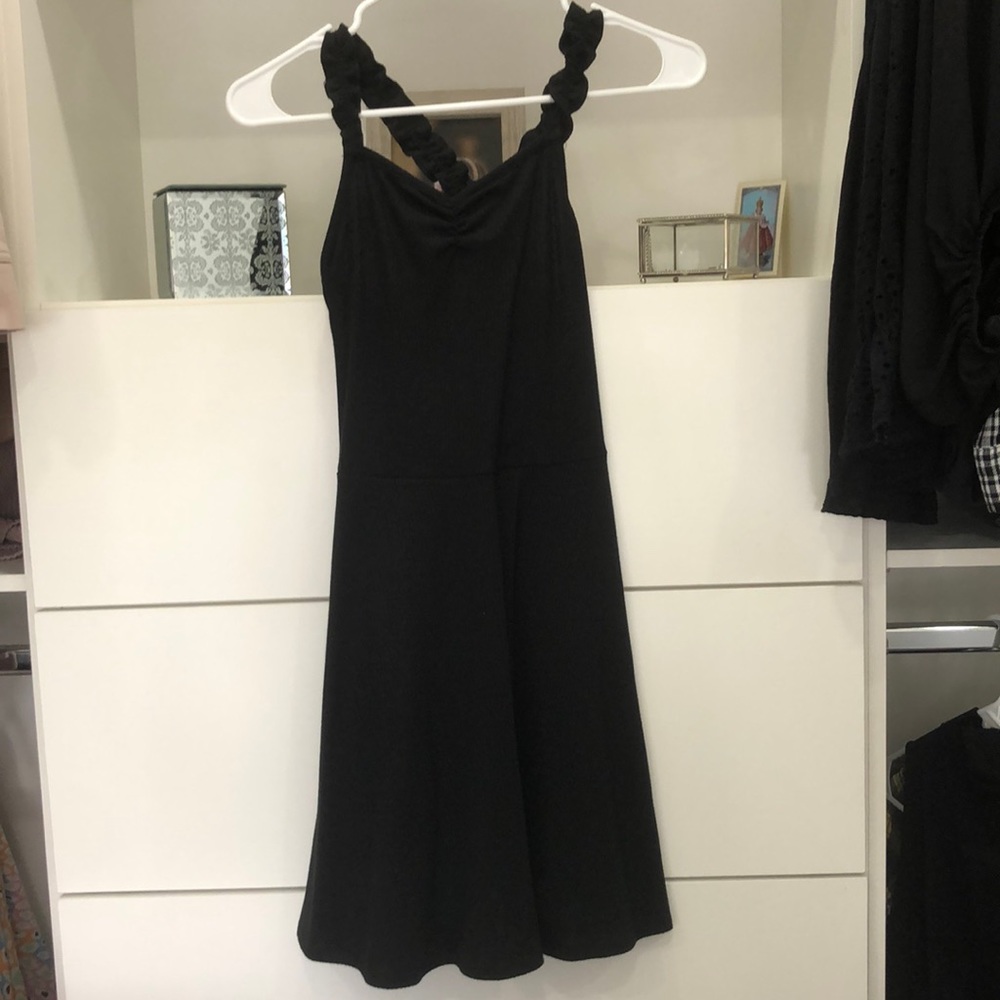 Black crisscross ribbed dress